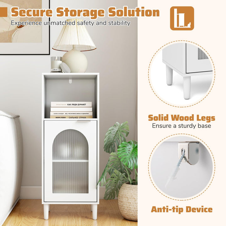 Giantex Bathroom Corner Floor Cabinet with Removable Shelf & Fluted Tempered Glass Door