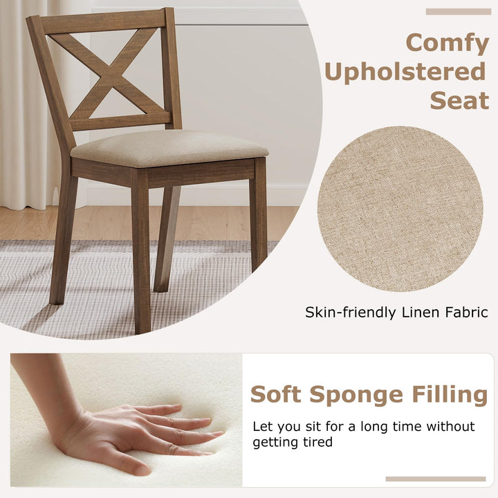 Giantex Wooden Dining Chairs Set of 2/4 with Rubber Wood Legs, Fabric Padded Seat Cross Back