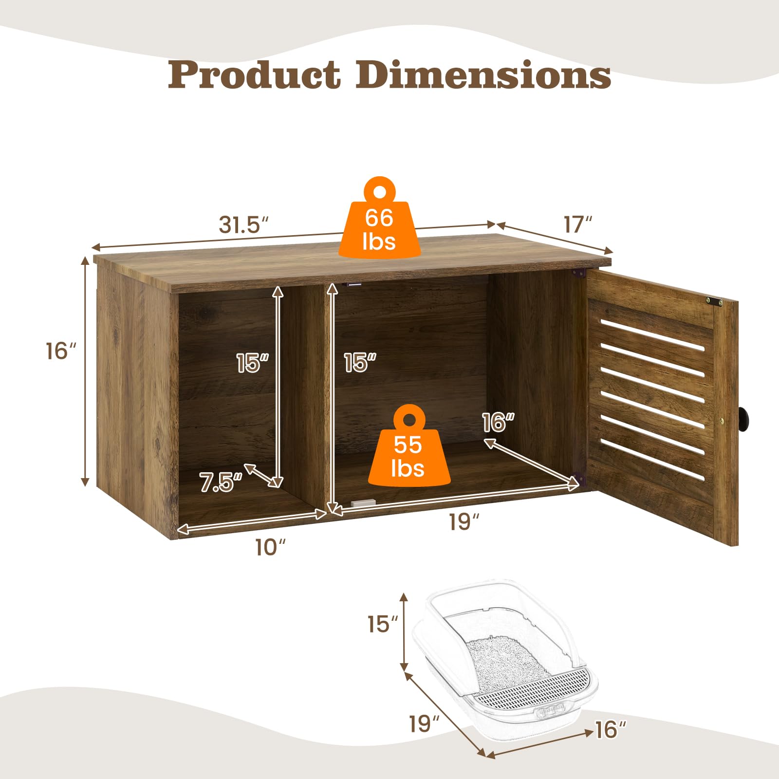 Giantex Cat Litter Box Enclosure - Litter Box Hidden Furniture with Louvered Door, Front Entry, Storage Cabinet