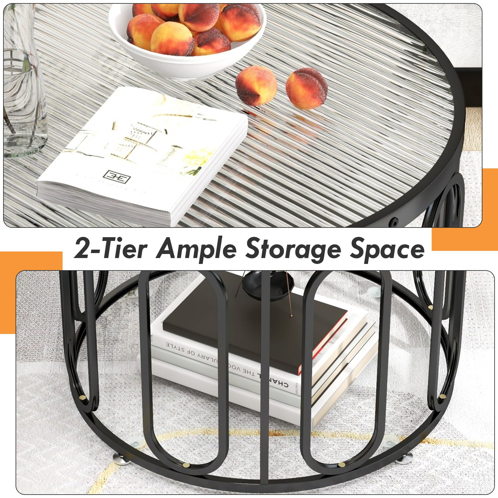 Giantex Small Round Glass Coffee Table, 24" Accent Side Sofa Tea Table with Tempered Glass Top & Oval Swivel Brackets