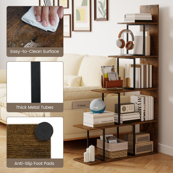 Giantex 5-Tier Stepped Bookshelf | 62" Tall Ladder Corner Bookcase W/Stable Metal Support