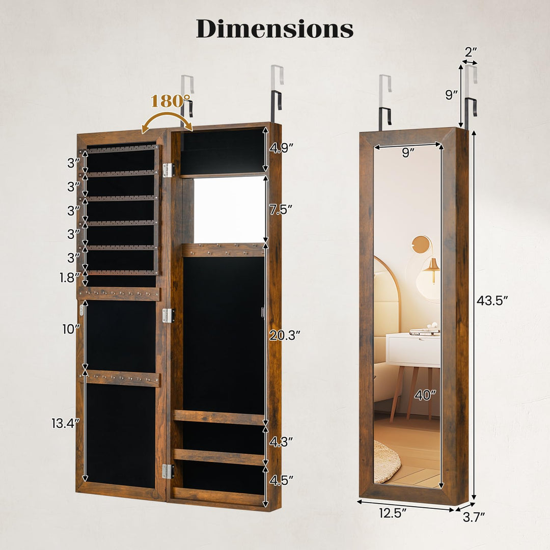 Giantex Wall Mounted Jewelry Cabinet with Full Length Mirror Over The Door Jewelry Armoire Organizer with Large Storage