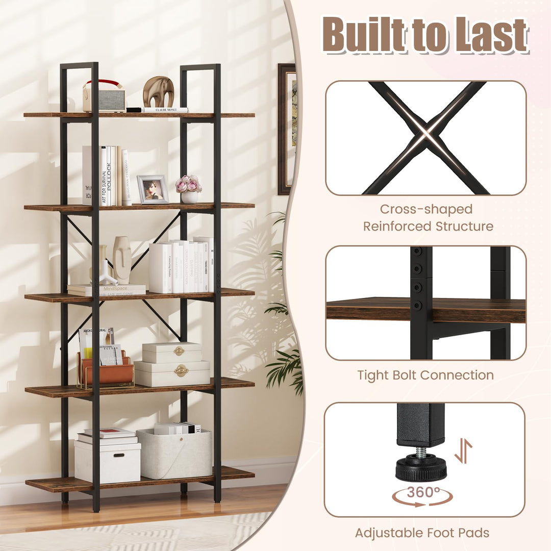 Giantex 5 Tier Industrial Bookshelf for Living Room Bedroom Study