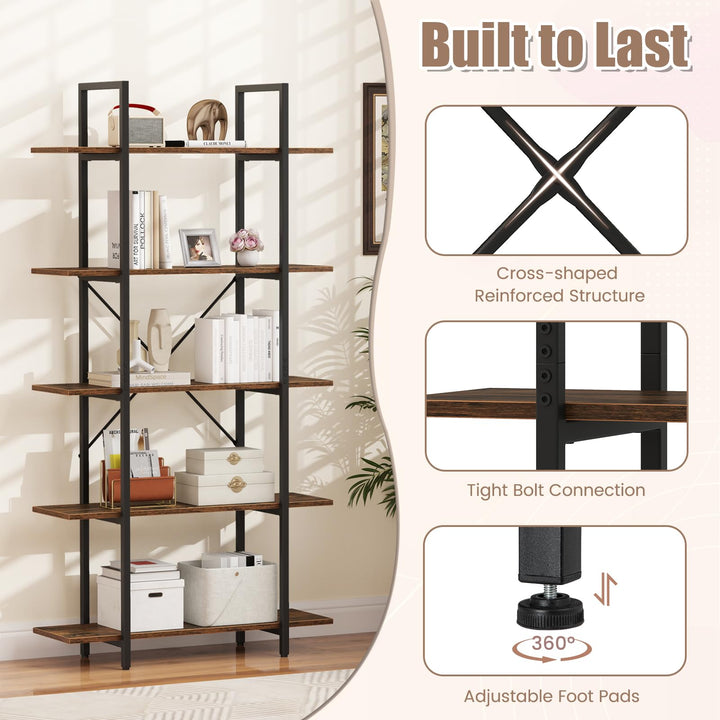 Giantex 5 Tier Industrial Bookshelf for Living Room Bedroom Study
