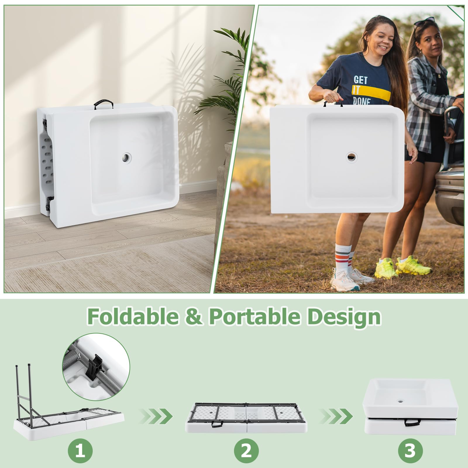 Giantex 5 FT Folding Ice Table with Double Sinks and Drains