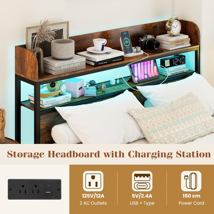 Giantex Metal Platform Bed Frame with Storage Headboard