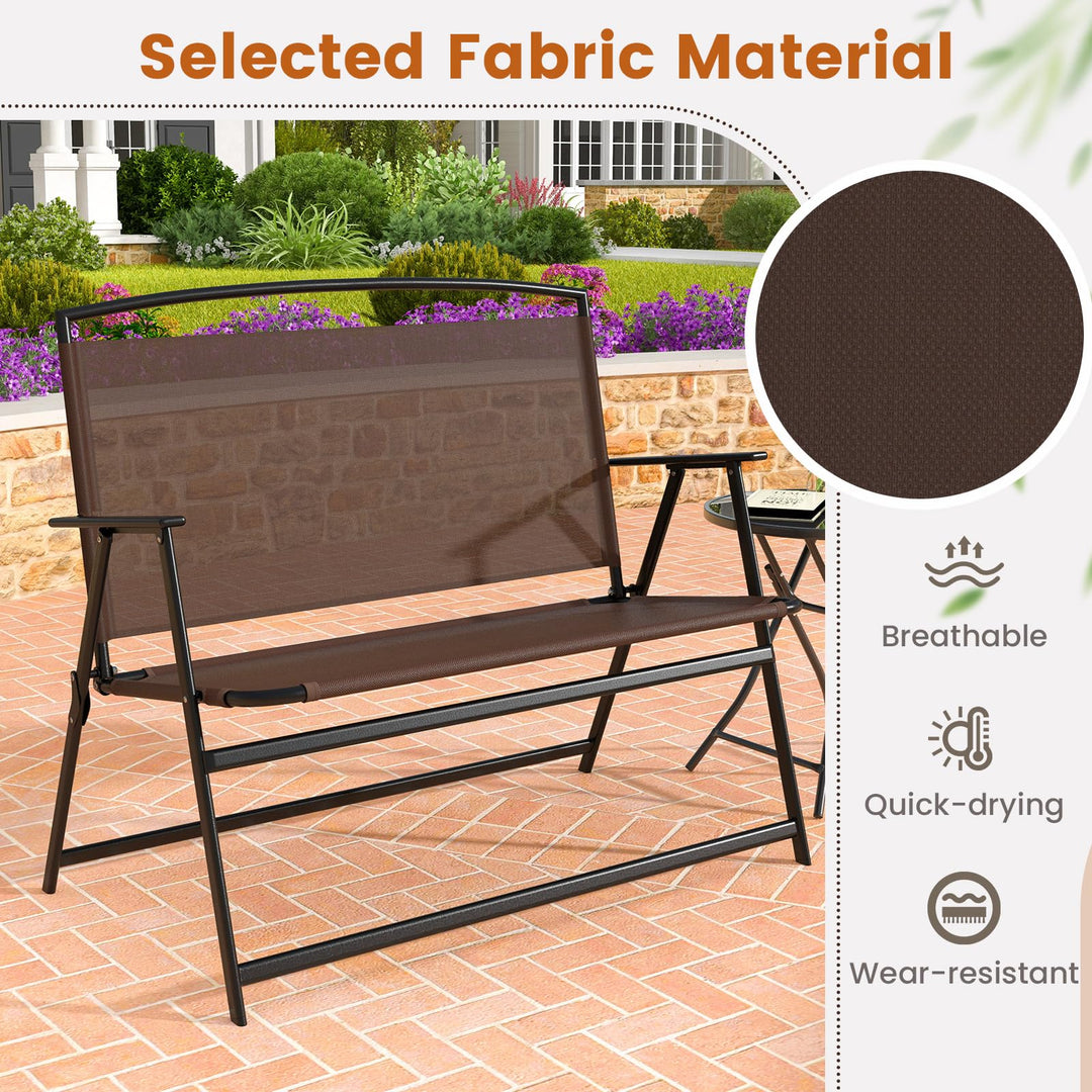 Giantex Outdoor Bench, Folding Garden Bench for 2 Persons, Patio Loveseat with Metal Armrests
