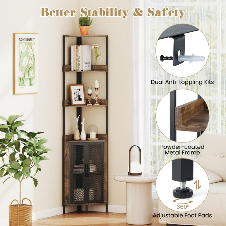 Giantex 6-Tier Corner Shelf 67 Inches Tall Corner Bookshelf with Cabinet Industrial Bookcase