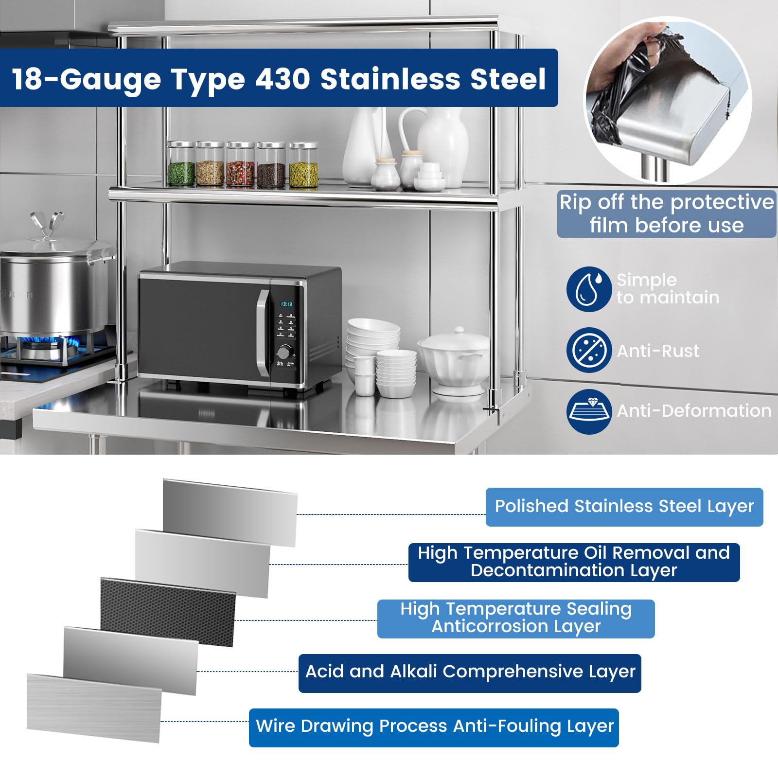 Giantex Stainless Steel Table with Overshelf, 36"×24"