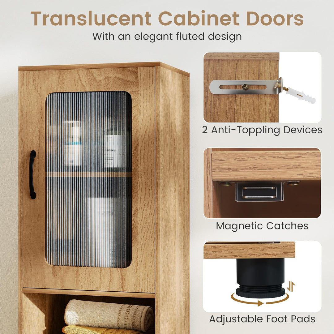 Giantex 67" Tall Bathroom Storage Cabinet | Narrow Freestanding Cabinet with 2 Fluted Doors