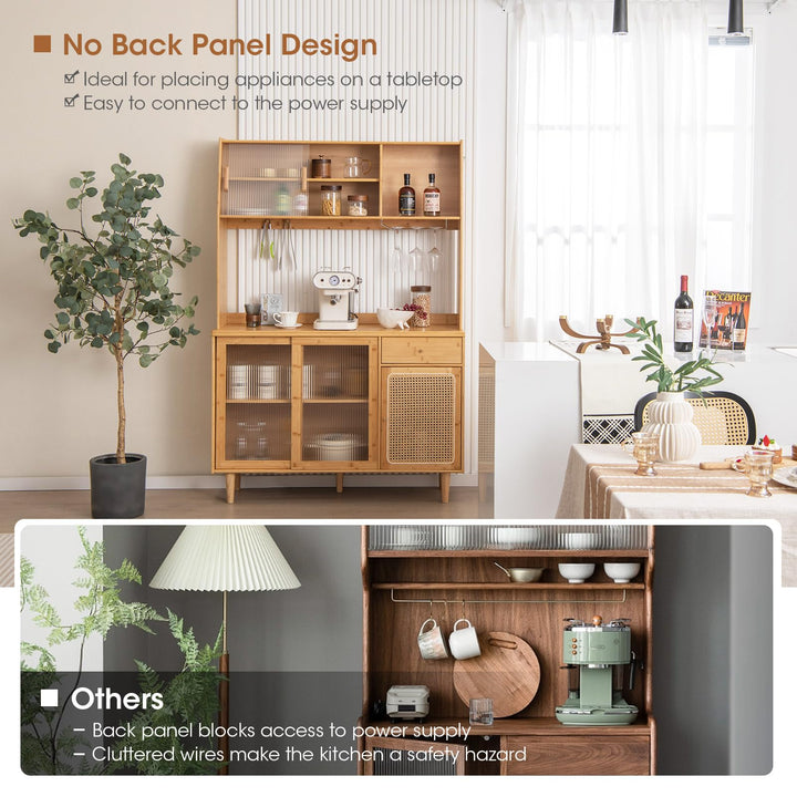 Giantex Pantry Cabinet 69" Bamboo Hutch Cabinet with Storage