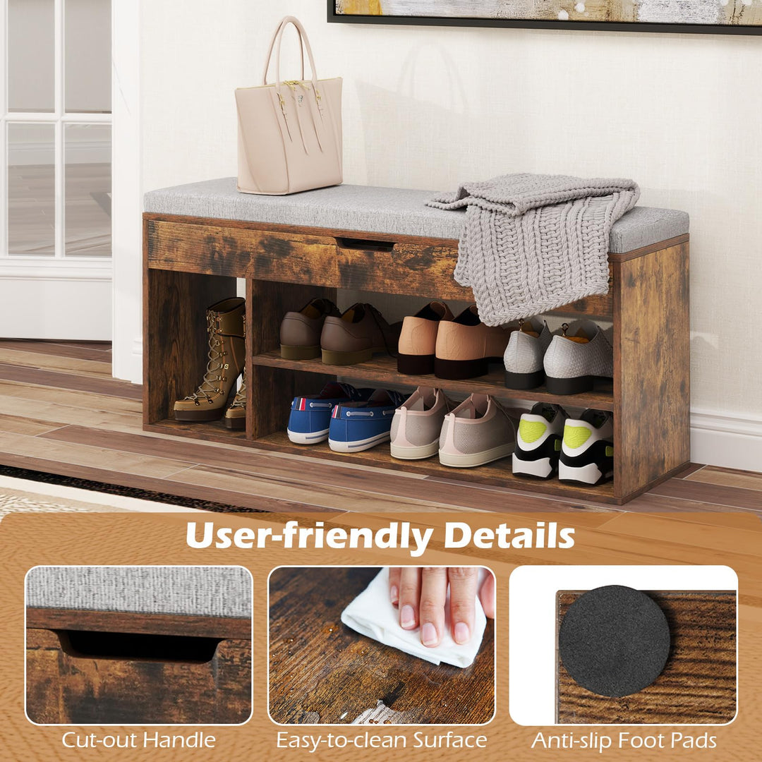 Giantex 3 Tier Shoe Rack Organizer with Flip Top Storage and Padded Seat Cushion