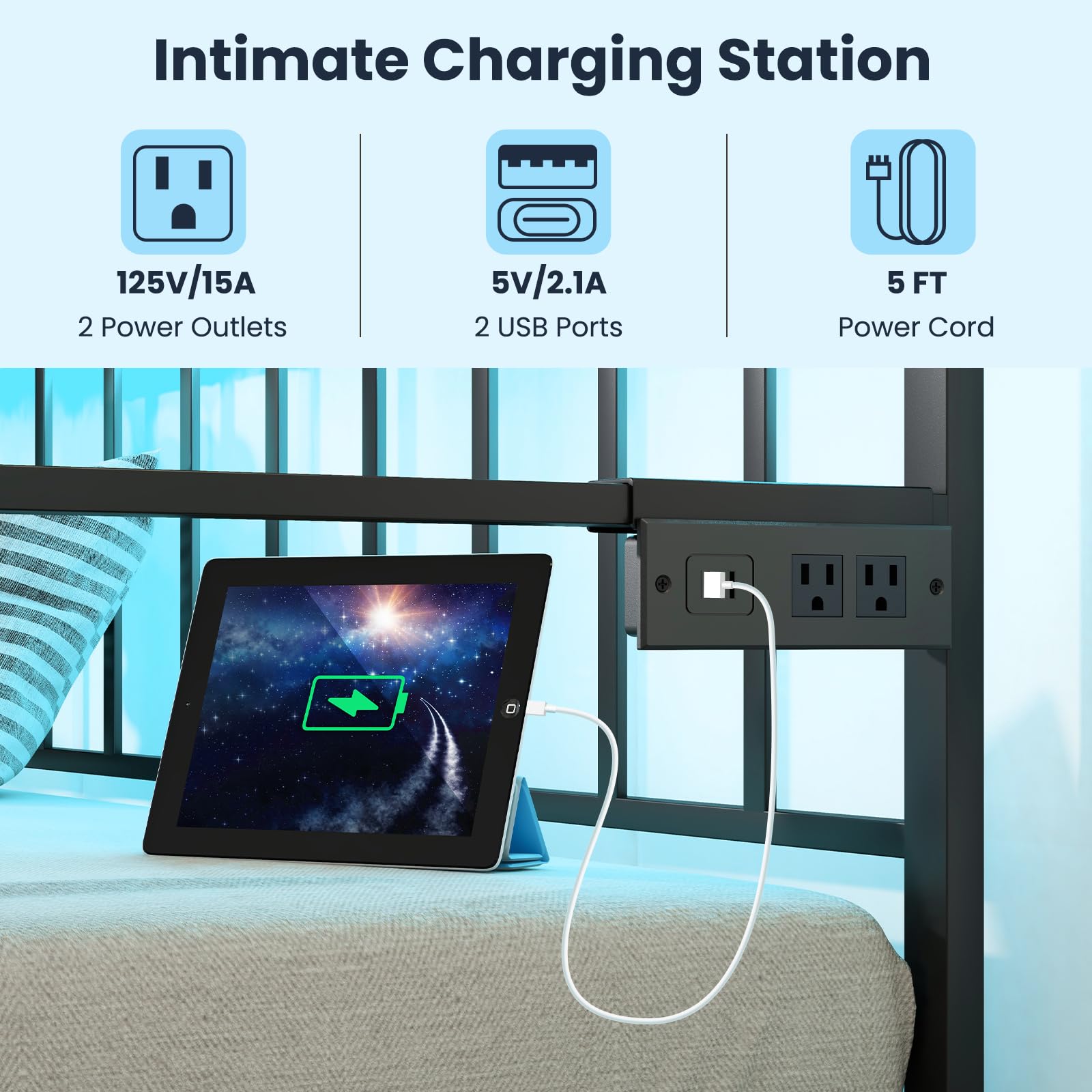 Giantex Twin Daybed with Trundle, Metal Day Bed with Charging Station & LED Lights