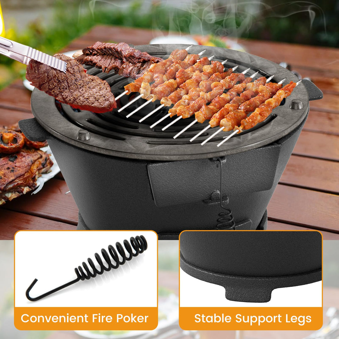 Giantex Cast Iron Hibachi Grill Portable Japanese BBQ Charcoal Grill with Double-Sided Grate