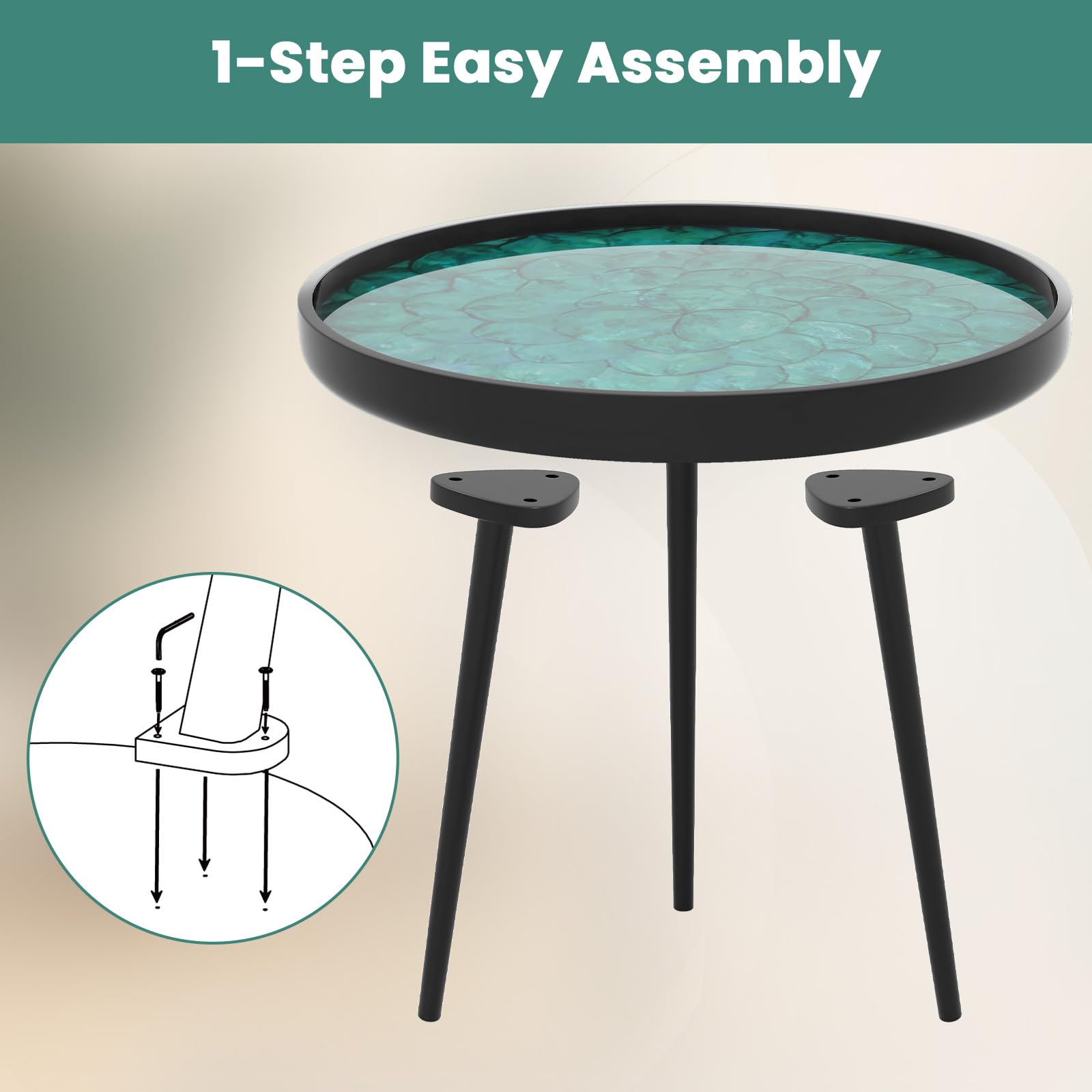 Giantex Outdoor Side Table, Round End Table with Epoxy Resin Finish