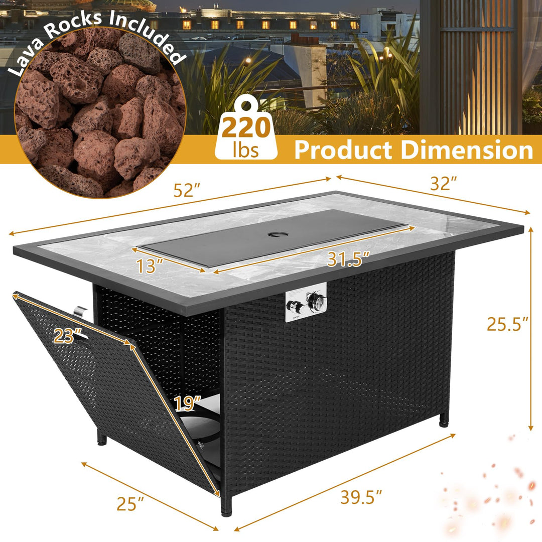 Giantex Outdoor Propane Fire Table - 52-inch Outdoor PE Rattan Propane Fire Table with Metal Lid