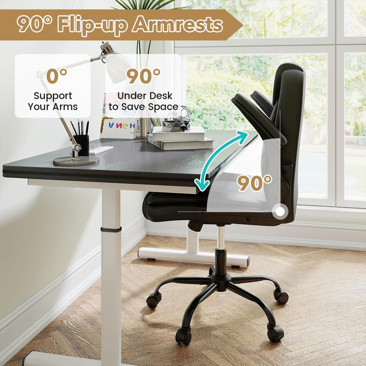 Giantex Leather Office Chair | Ergonomic Computer Desk Chair with Flip-up Arms