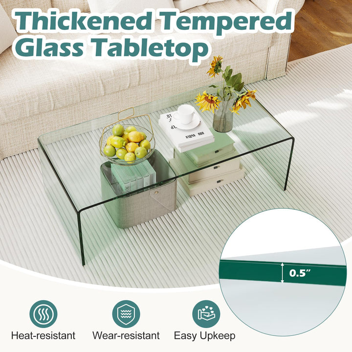Giantex 40 Inch Clear Center Coffee Table with Tempered Glass Top &amp; Round Edges