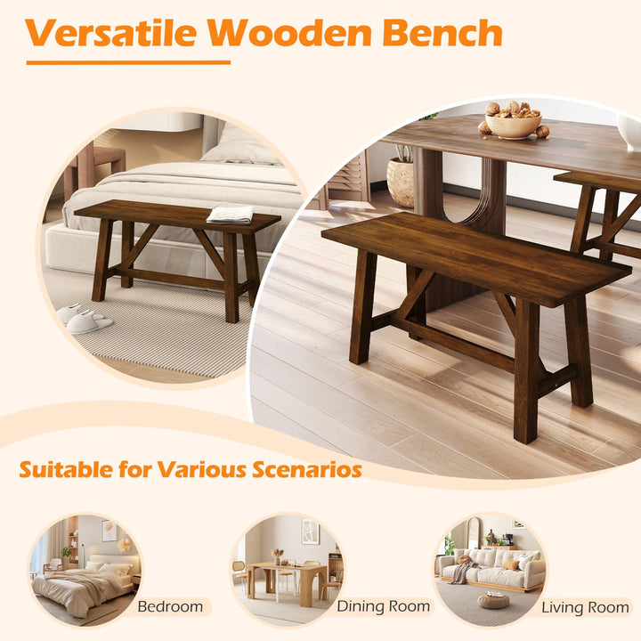 Giantex 38" Wooden Dining Bench Farmhouse Entryway Bench with Rubber Wood Frame
