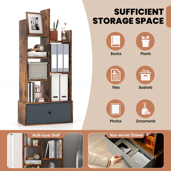 Giantex 9-Cube Bookcase with 2 Drawers - Industrial Freestanding Open Display Shelving with Anti-toppling Device