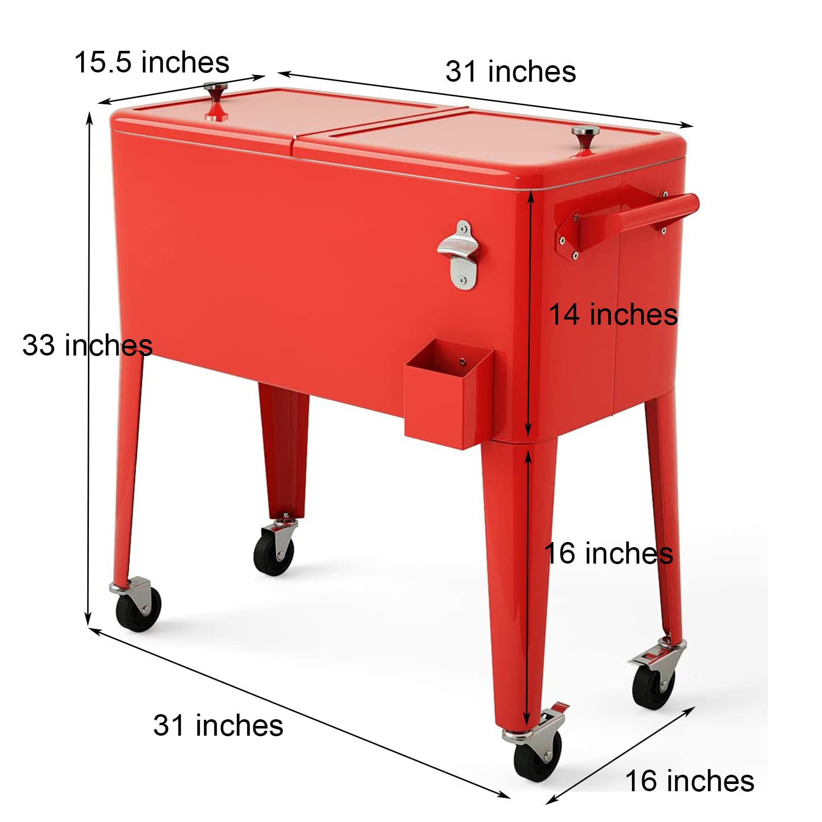 80 Quart Cooler Cart Outdoor Cooler Cart ,Portable Cooler with Casters,Red Metal