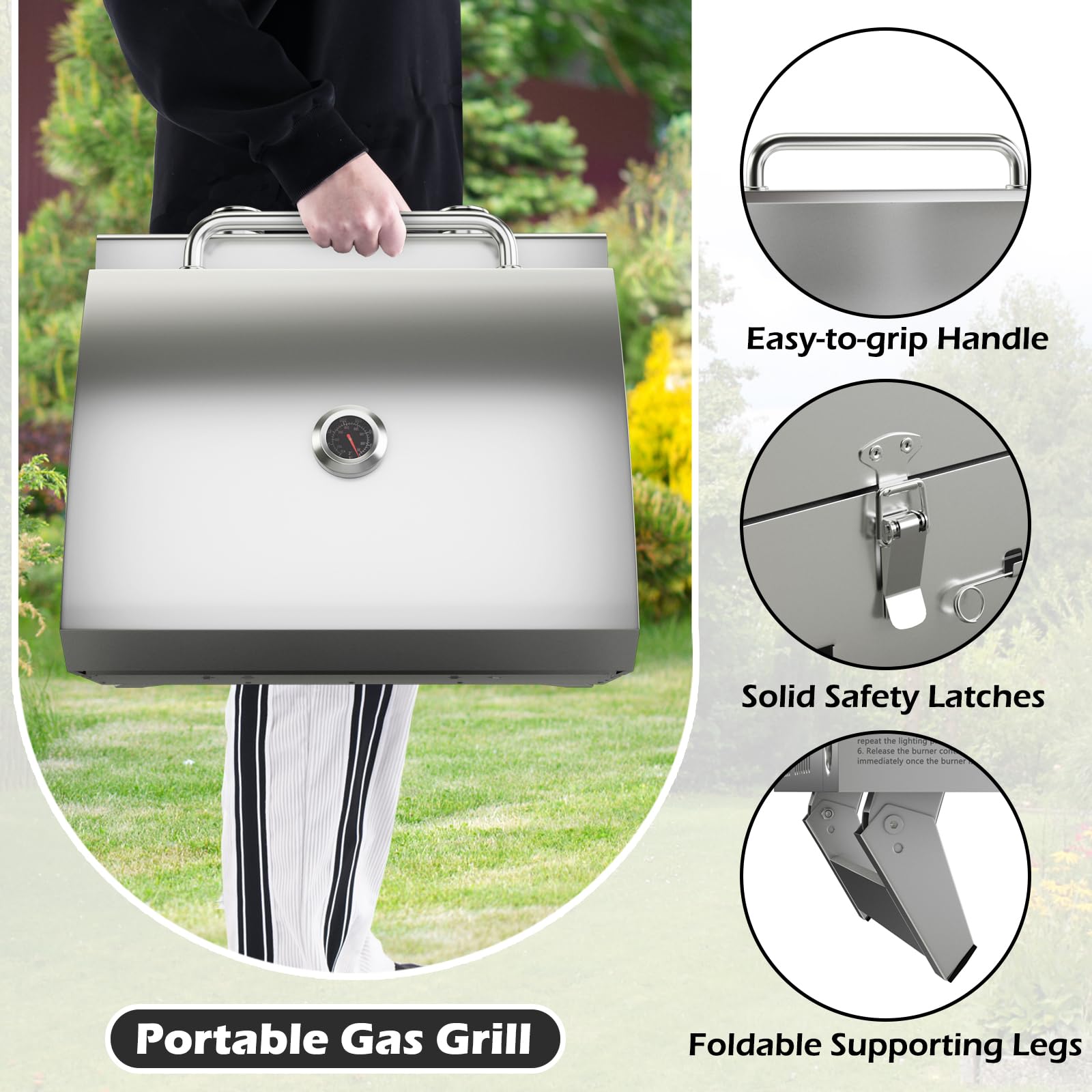 Giantex Portable Gas Grill - Tabletop Propane Grill with 2 Burners, 20,000 BTU total, Built-in Thermometer