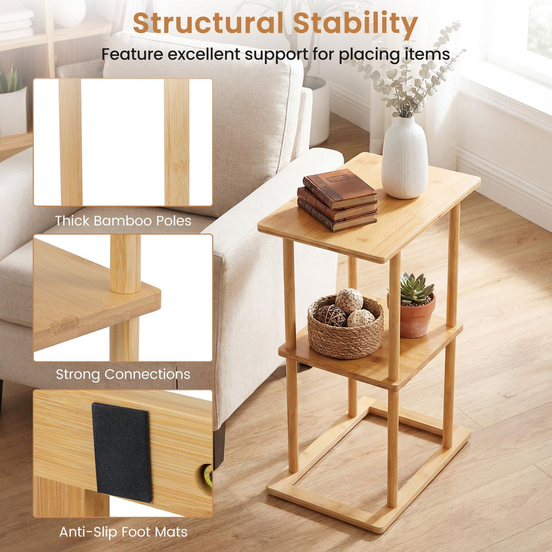 Giantex 2 Pieces Bamboo Side Table with Storage Shelves