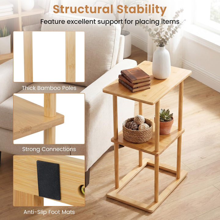 Giantex 2 Pieces Bamboo Side Table with Storage Shelves