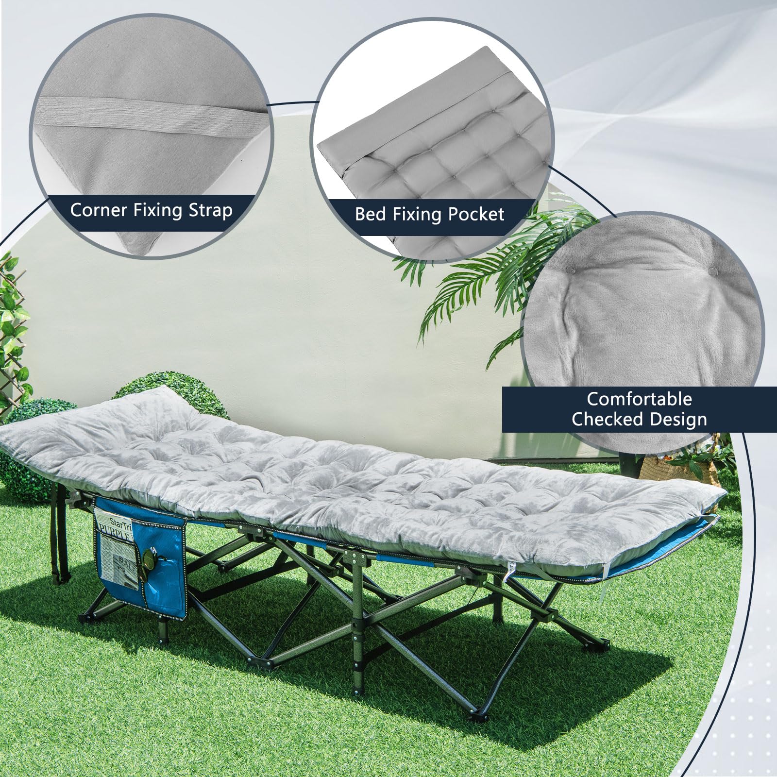 Giantex Camping Cot Pad, 75" x 27.5" x 3" Recliner Cushion with 4 Fixing Straps, Thickened Cushion for Lounge Chair and Swing
