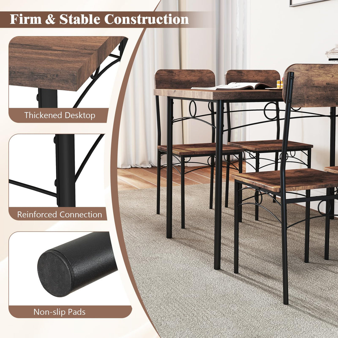 Giantex Rectangle Kitchen Table and 4 Farmhouse Dining Chairs with Heavy-Duty Metal Frame