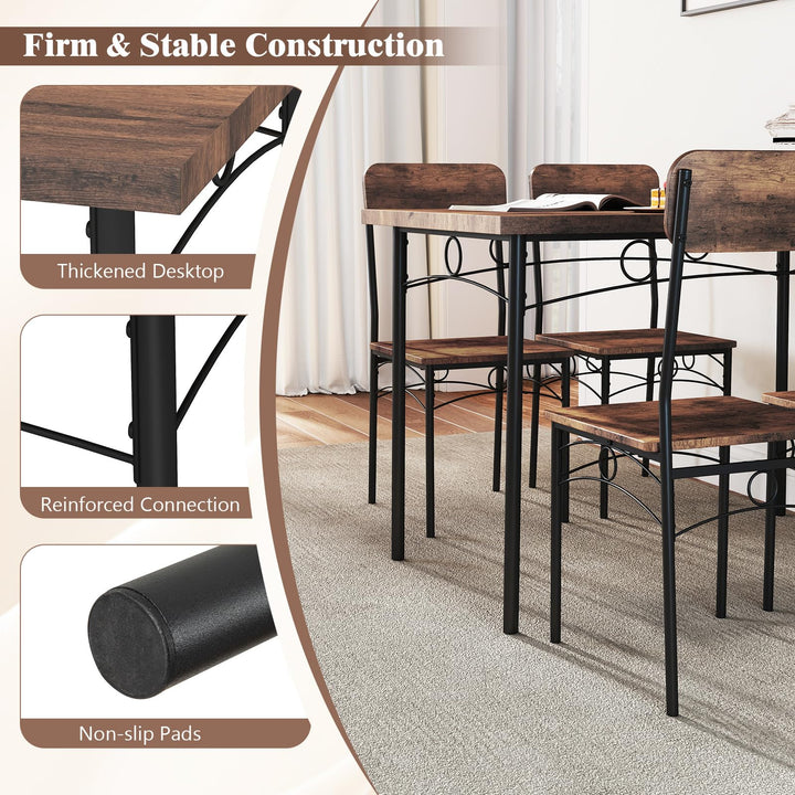 Giantex Rectangle Kitchen Table and 4 Farmhouse Dining Chairs with Heavy-Duty Metal Frame