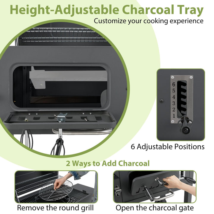 Giantex 24" Charcoal BBQ Grill with Adjustable Charcoal Tray Thermometer Foldable Side Tables