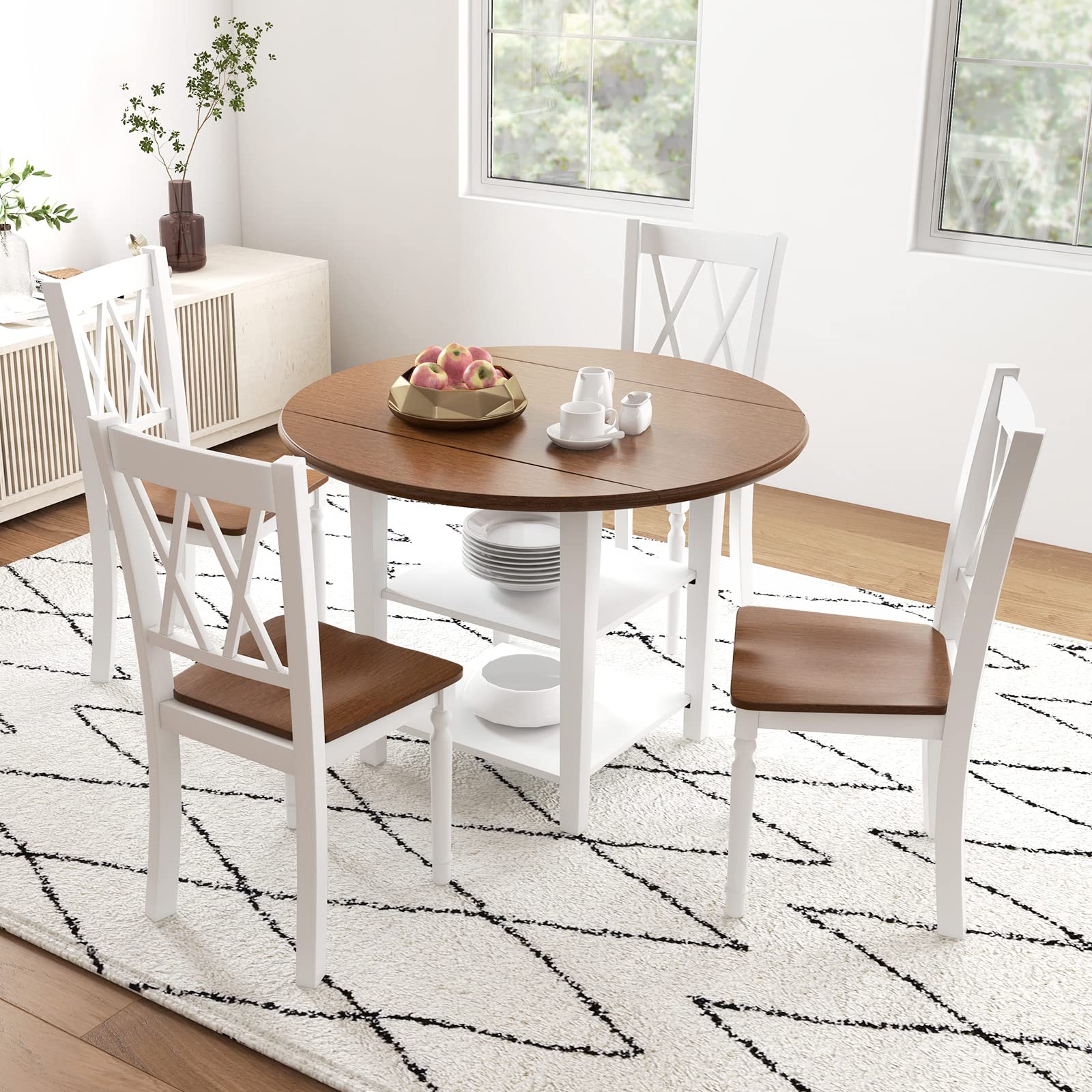 Giantex Dining Room Chairs Set of 2 White, Wooden Farmhouse Kitchen Chairs with Rubber Wood Seat