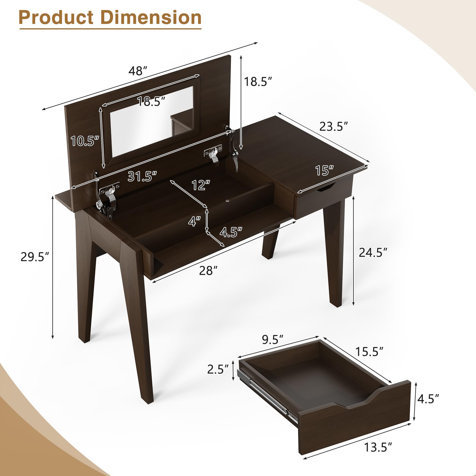 CHARMAID Vanity Table with Flip Top Mirror, 48'' Home Office Computer Desk