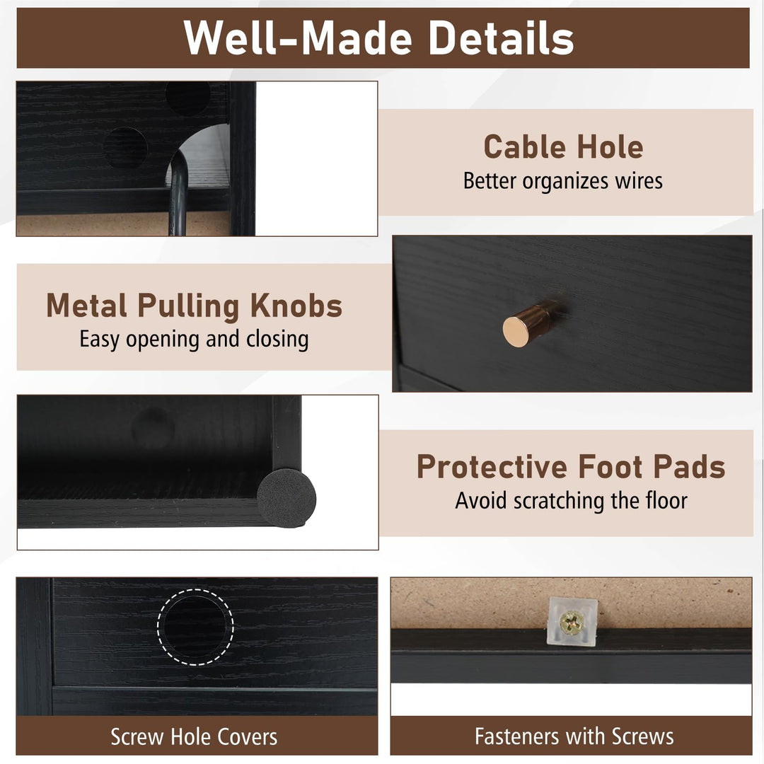 Giantex Side End Table with Charging Station Sofa Couch Table with Shelf Drawers