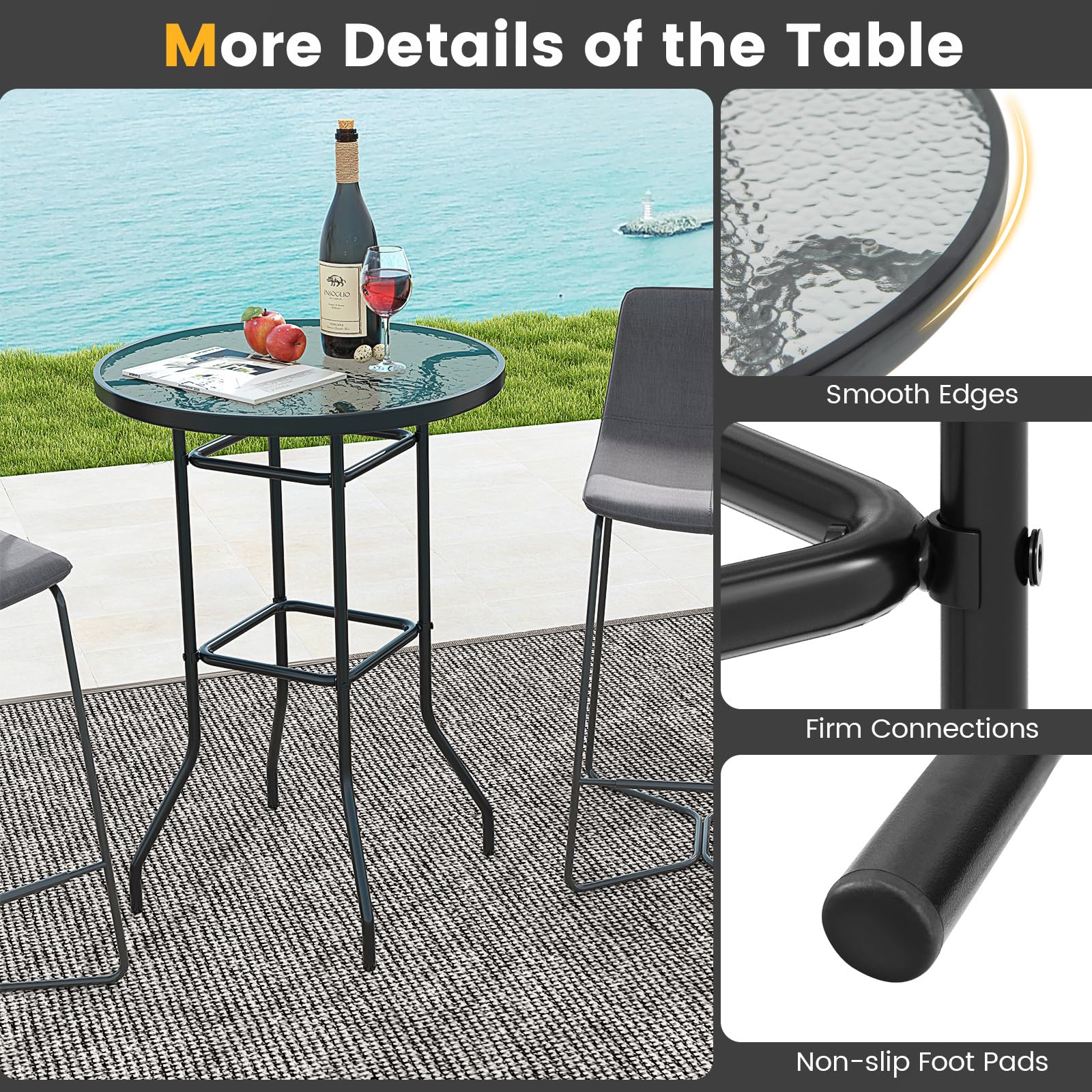 Giantex Patio Bar Table, 38" Height High Top Bistro Table, 27" Round Tempered Glass Tabletop