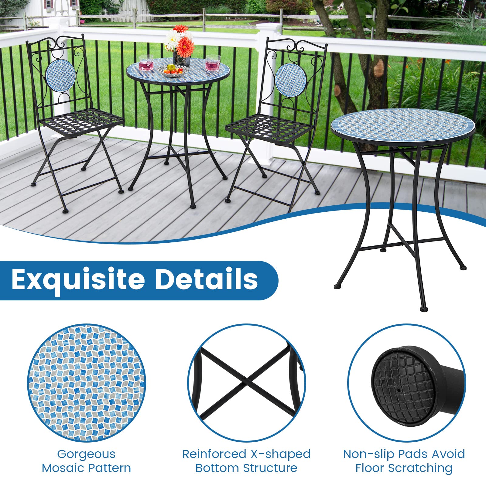 Giantex 3 Pieces Patio Bistro Set - Mosaic Round Table