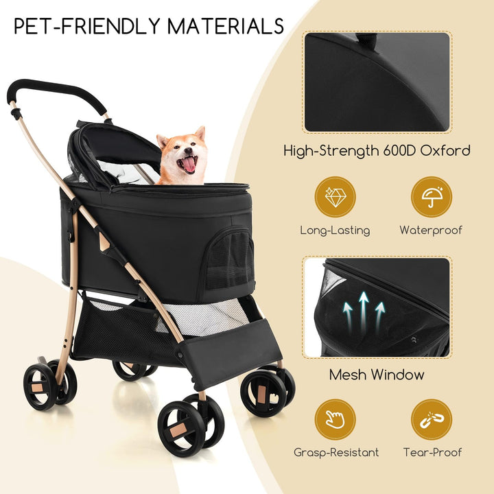 mini dog stroller Giantex Pet Stroller 3-in-1, Folding Dog Stroller Detachable Carrier Car Seat (Black & Gold)