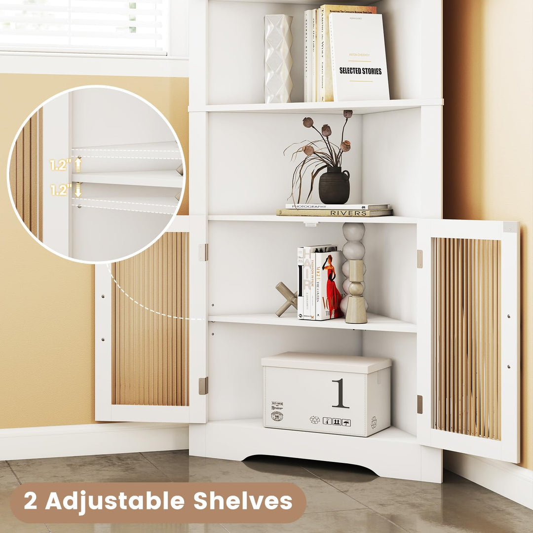 Giantex 67" Tall Corner Cabinet Space-Saving Triangular Storage Cabinet w/ 4 Tempered Glass Doors