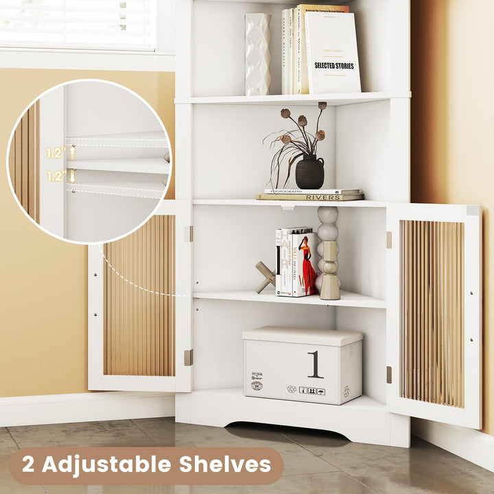 Giantex 67" Tall Corner Cabinet Space-Saving Triangular Storage Cabinet w/ 4 Tempered Glass Doors