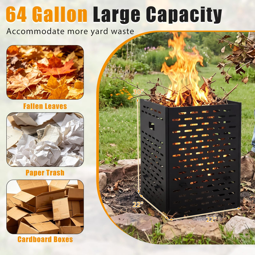 30 Inch 64 Gallon Burn Barrel with Vent Holes for Burning Trash