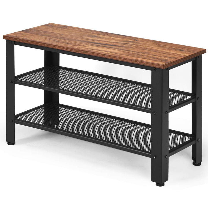 Giantex 3-Tier Shoe Bench, Industrial Shoe Rack with 2 Mesh Storage Shelves