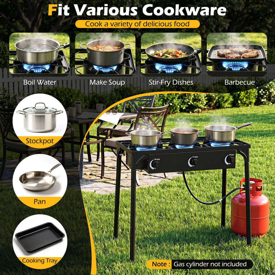 Giantex 3 Burner Propane Gas Stove | 240,000 BTU High Pressure Camp Cooker