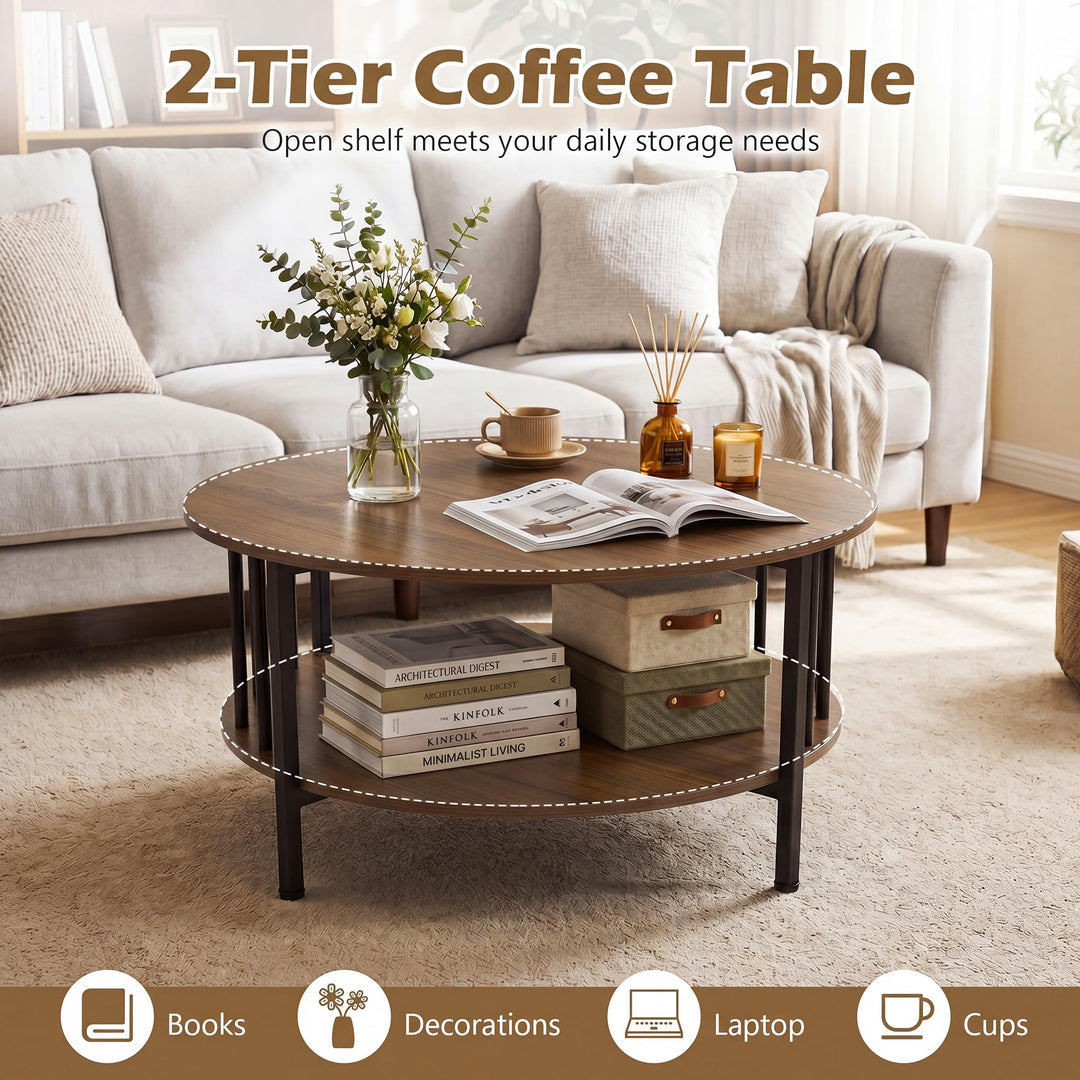 Giantex 32.5" Wood Farmhouse Round Coffee Table