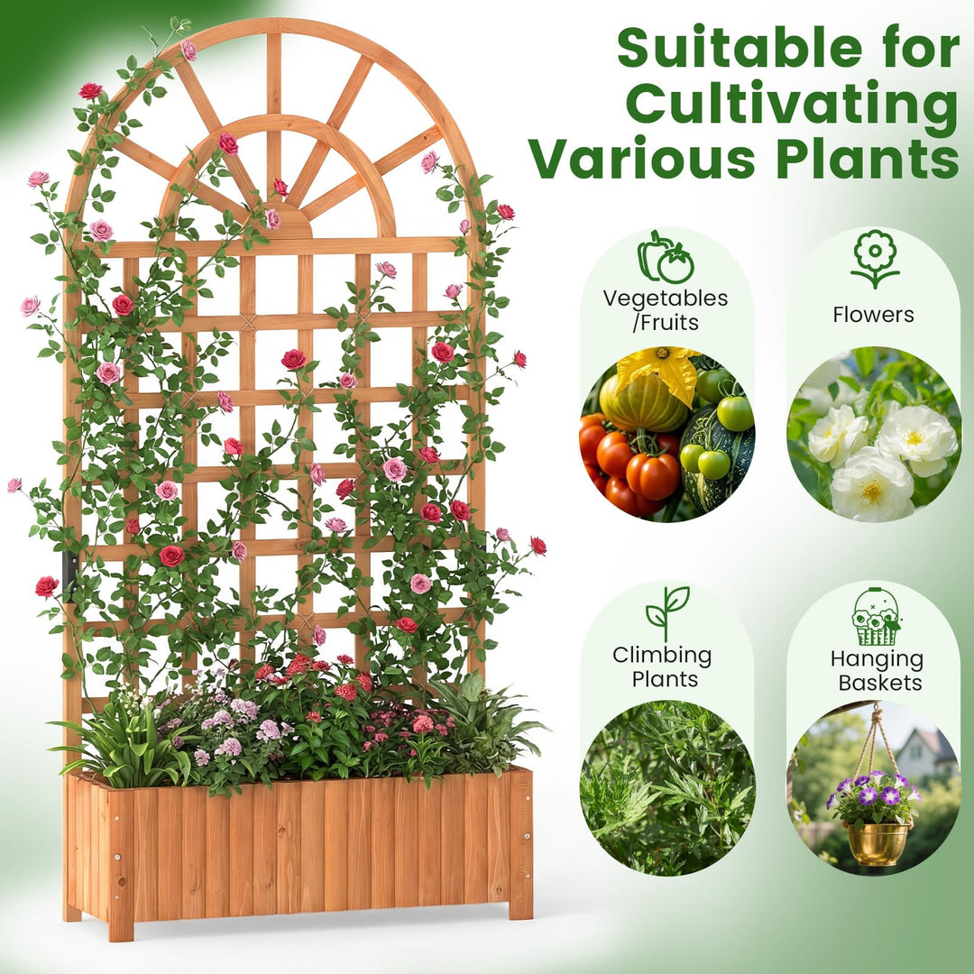 Giantex Wooden Raised Garden Bed with Trellis 71" Outdoor Planter Box Privacy Screen