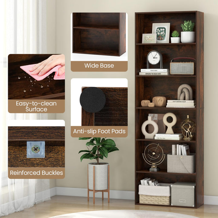 Giantex 6-Tier Bookcase, 70" Tall Wooden Bookshelf, Freestanding Storage Organizer w/Open Shelves