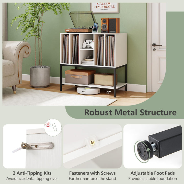 Giantex Record Player Stand with Charging Station Vinyl Record Storage for Music Living Room