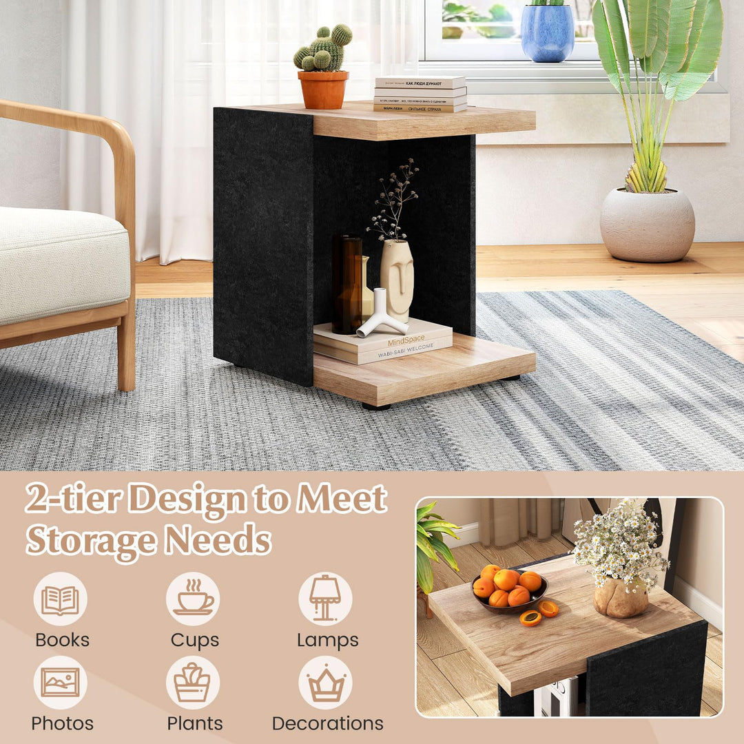 Giantex 2-Tier Sofa Side Table with Open Storage Shelf