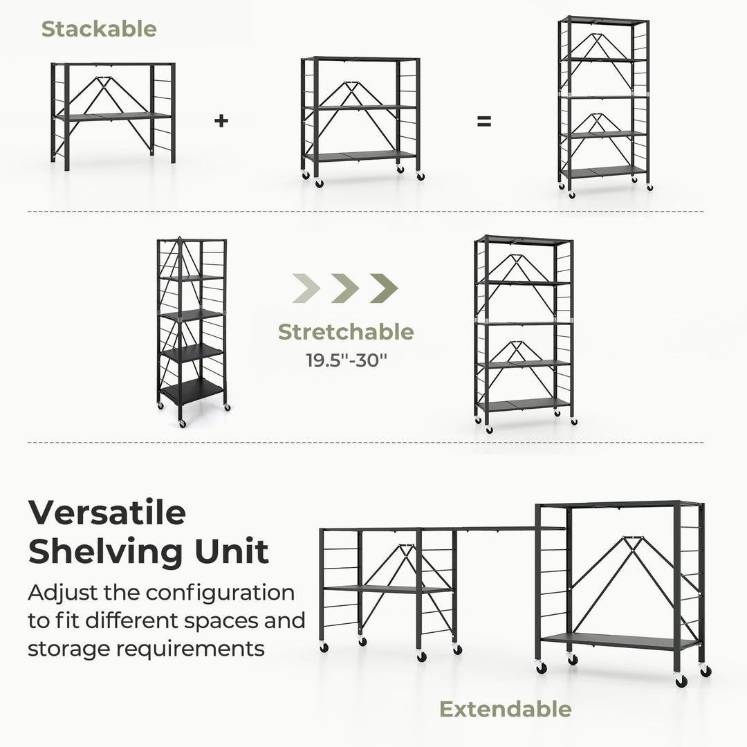 Giantex 5-Tier Foldable Storage Shelf with Wheels Set of 1/2, Collapsible Shelving Unit with Adjustable Shelves