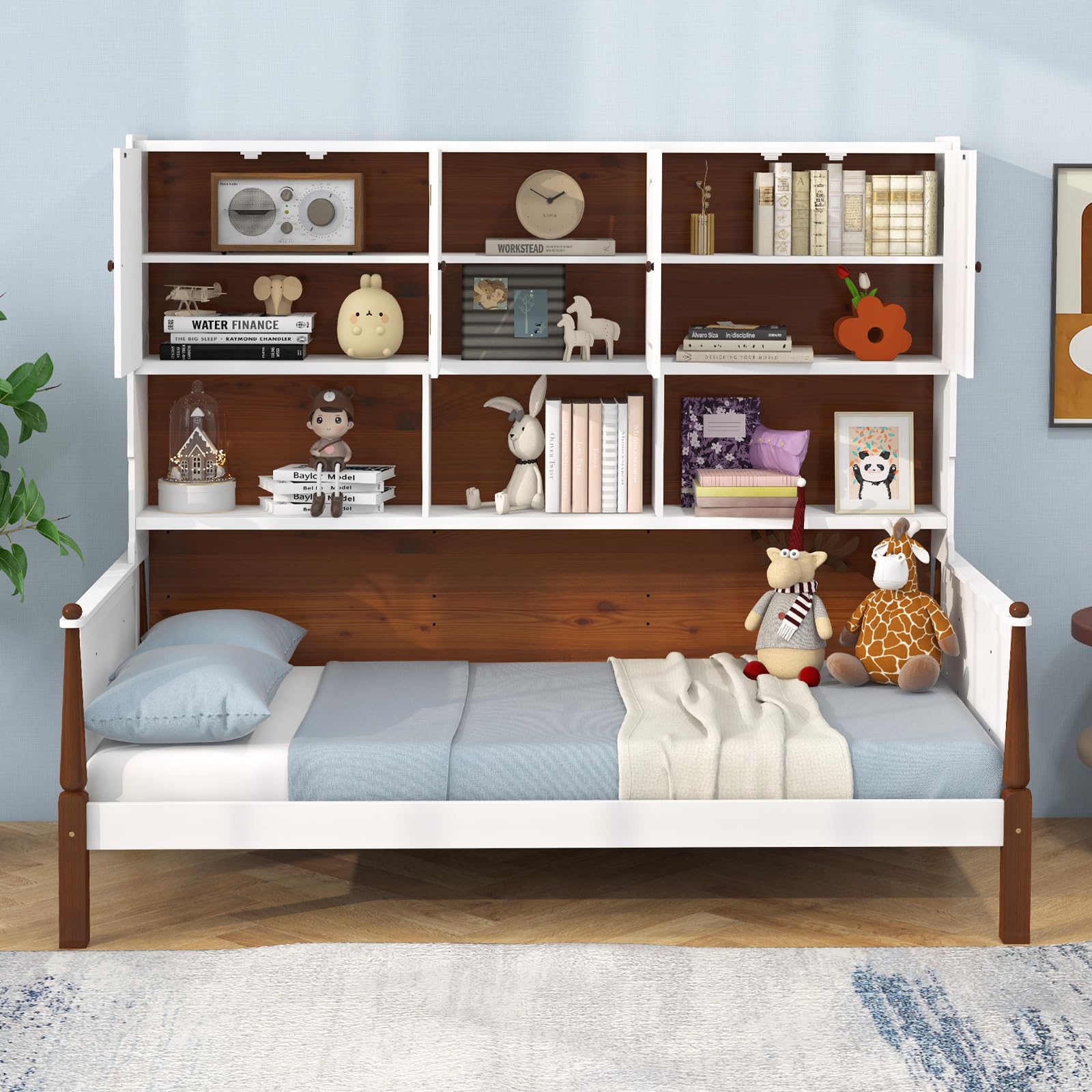 Giantex Wood Twin Bed with Storage